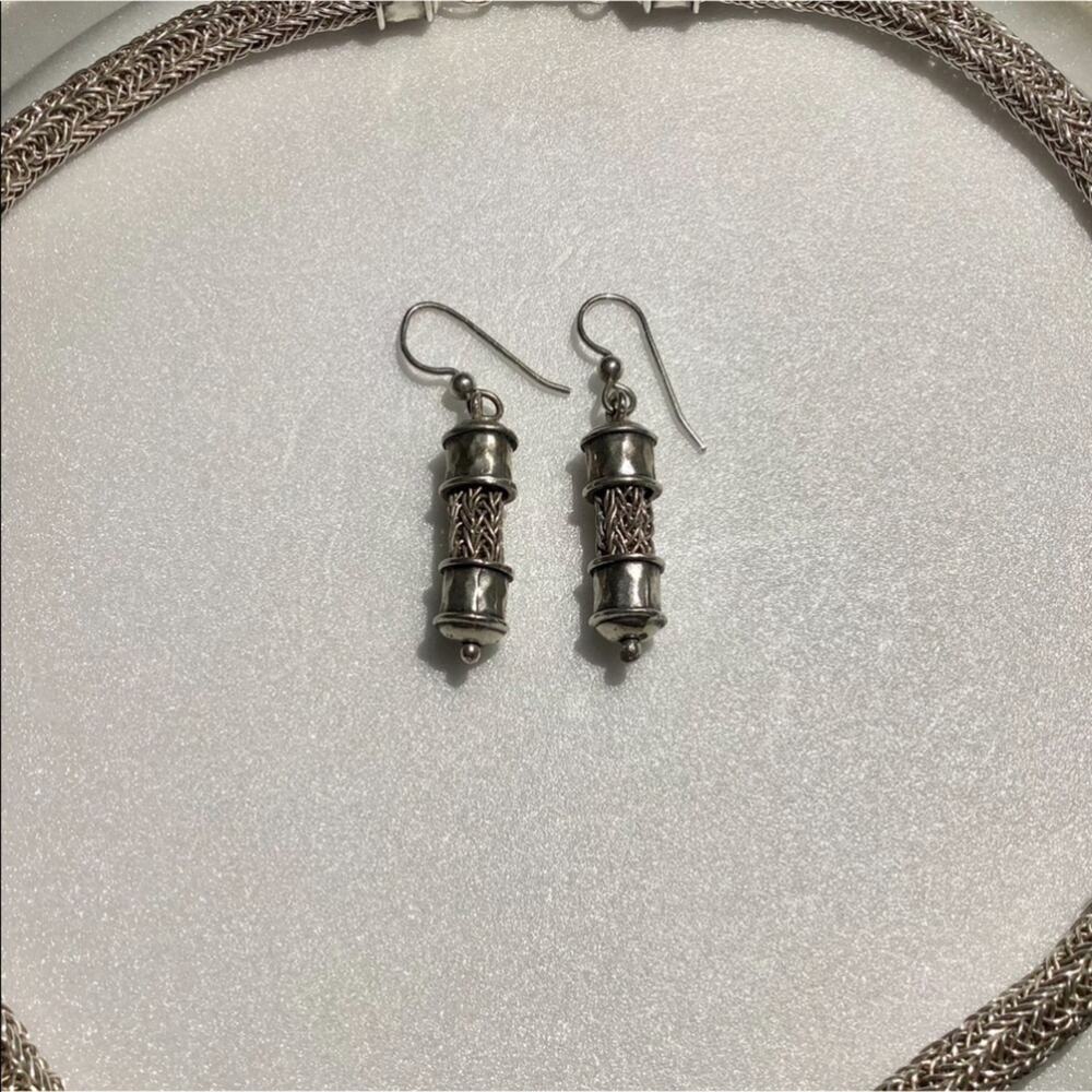 100% Silver Knitted Necklace & Earrings Set - Picture 3 of 13